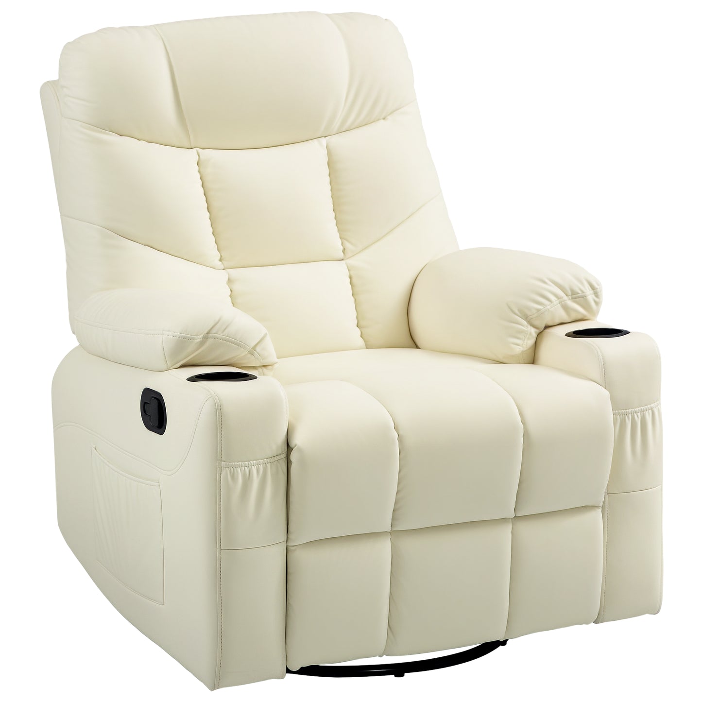 Manual Recliner Chair with Footrest, Cup Holder, Swivel Base, Cream
