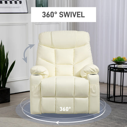 Manual Recliner Chair with Footrest, Cup Holder, Swivel Base, Cream