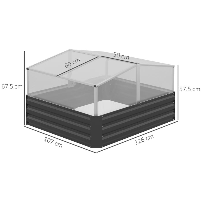 Outsuuny Galvanised Raised Garden Bed, Outdoor Planter Box with Greenhouse and Cover for Vegetables, Flowers, Grey