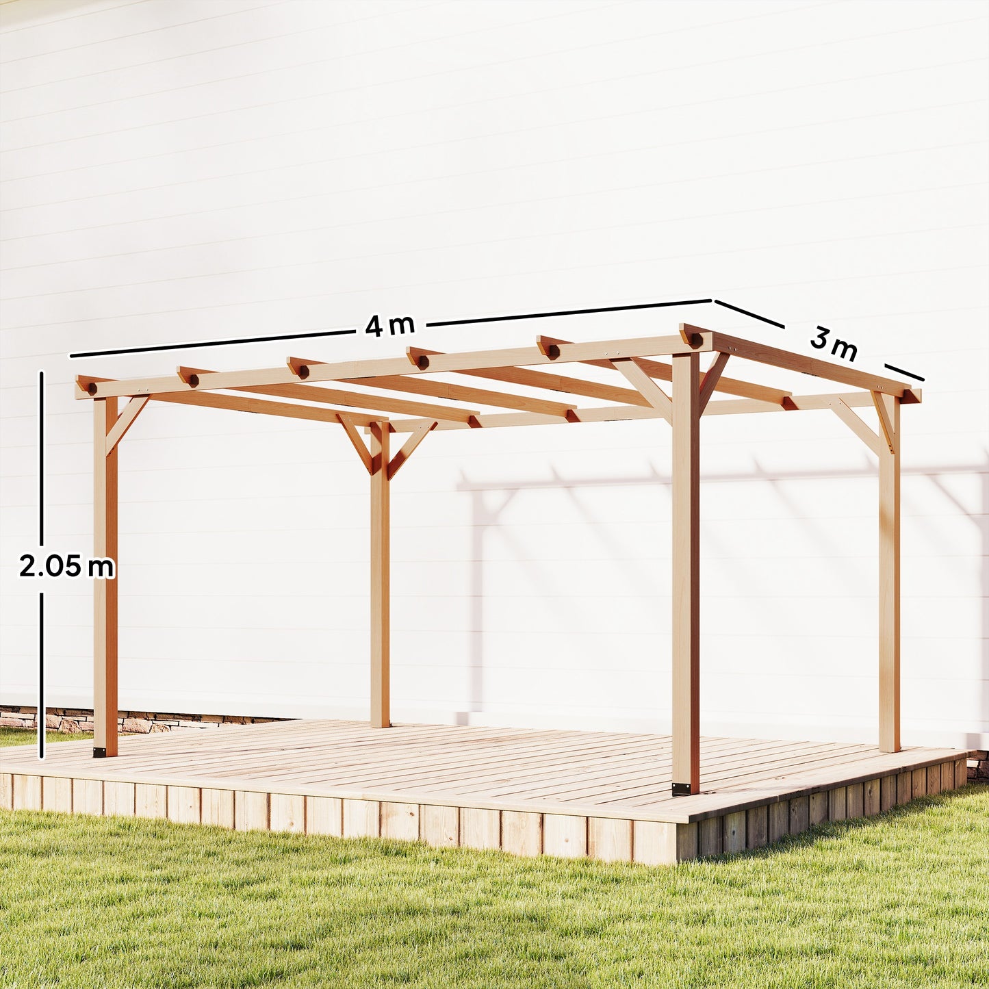4x3 m Garden Wooden Pergola Gazebo Grape Trellis, Maple Wood-effect
