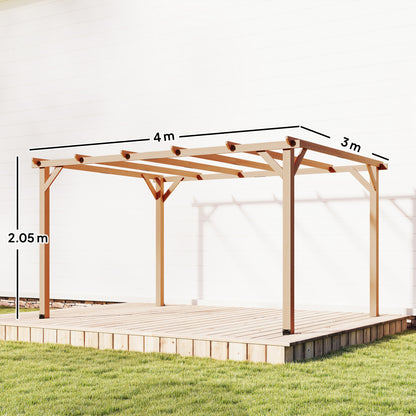 4x3 m Garden Wooden Pergola Gazebo Grape Trellis, Maple Wood-effect