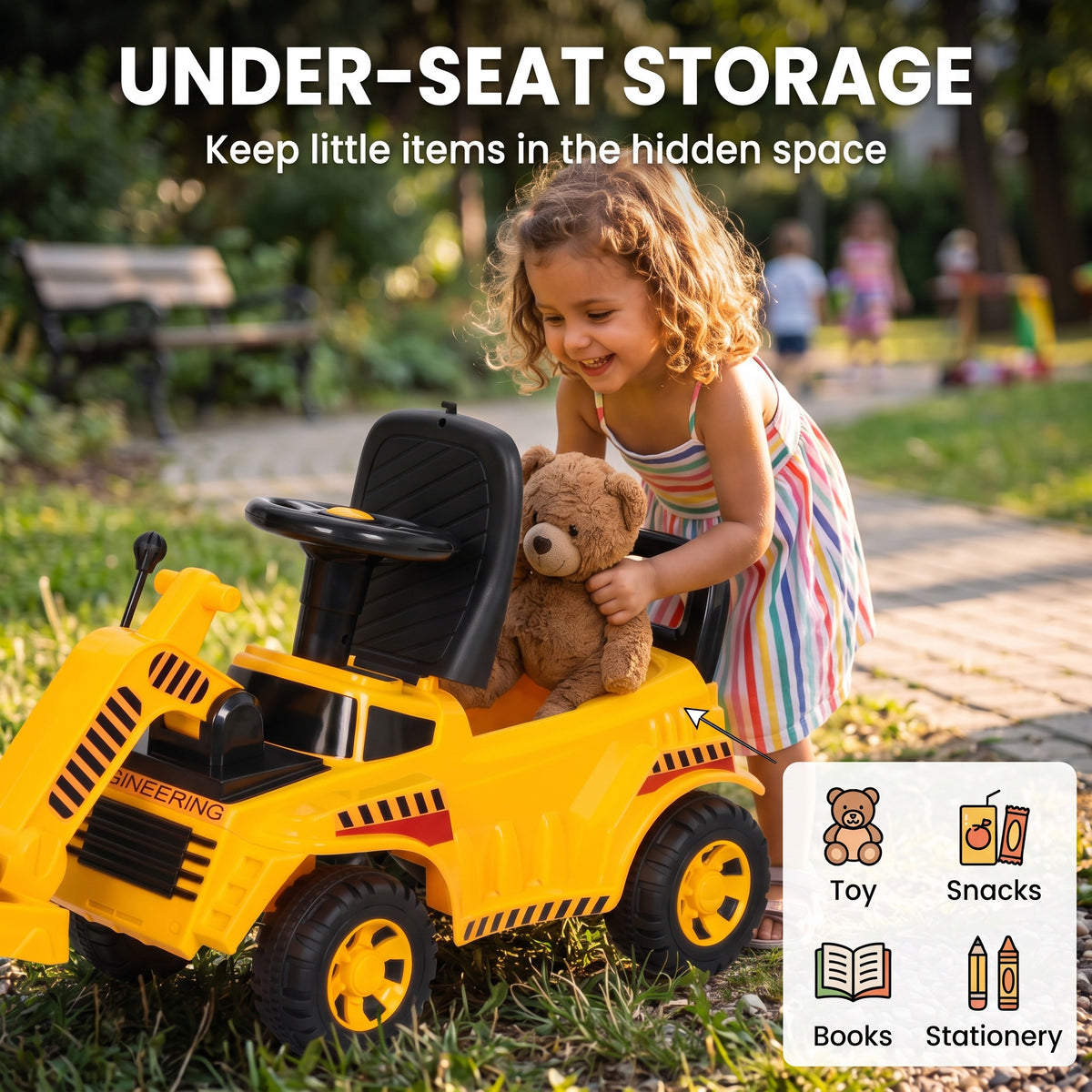 Kids' Foot-Powered Ride-On Road Roller with Horn - Yellow & Black