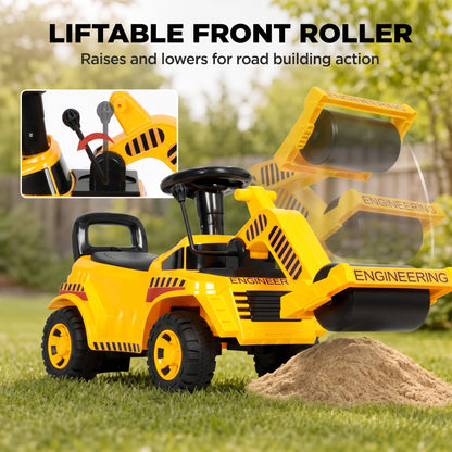 Kids' Foot-Powered Ride-On Road Roller with Horn - Yellow & Black