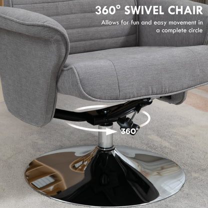 Upholstered Swivel Recliner Armchair with Ottoman, Grey