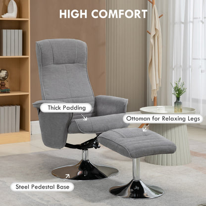 Upholstered Swivel Recliner Armchair with Ottoman, Grey