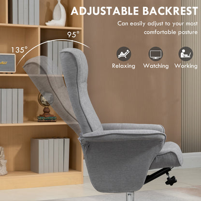 Upholstered Swivel Recliner Armchair with Ottoman, Grey