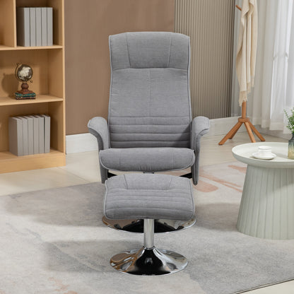 Upholstered Swivel Recliner Armchair with Ottoman, Grey