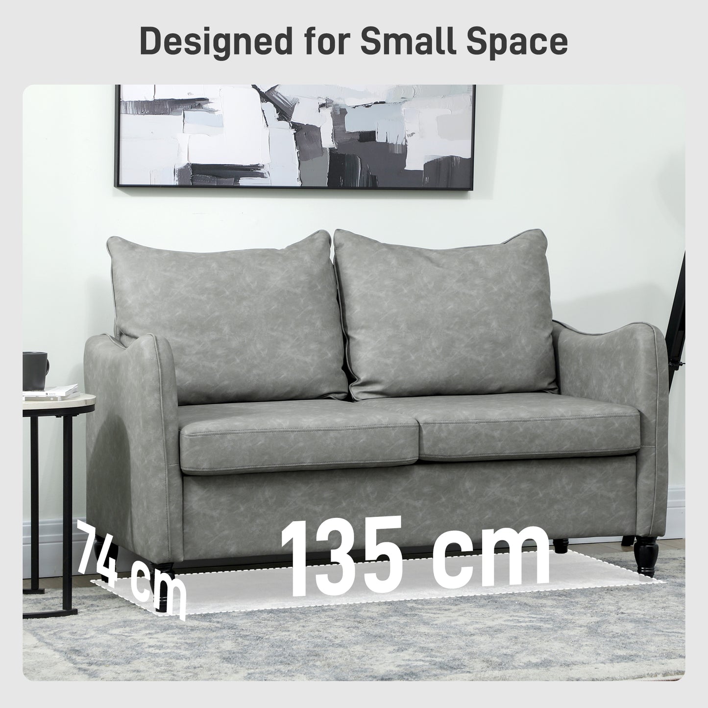Two-Seater Sofa, Modern Small Sofa with Solid Wood Legs, Grey