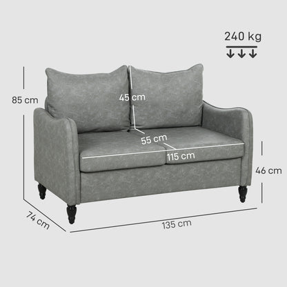 Two-Seater Sofa, Modern Small Sofa with Solid Wood Legs, Grey