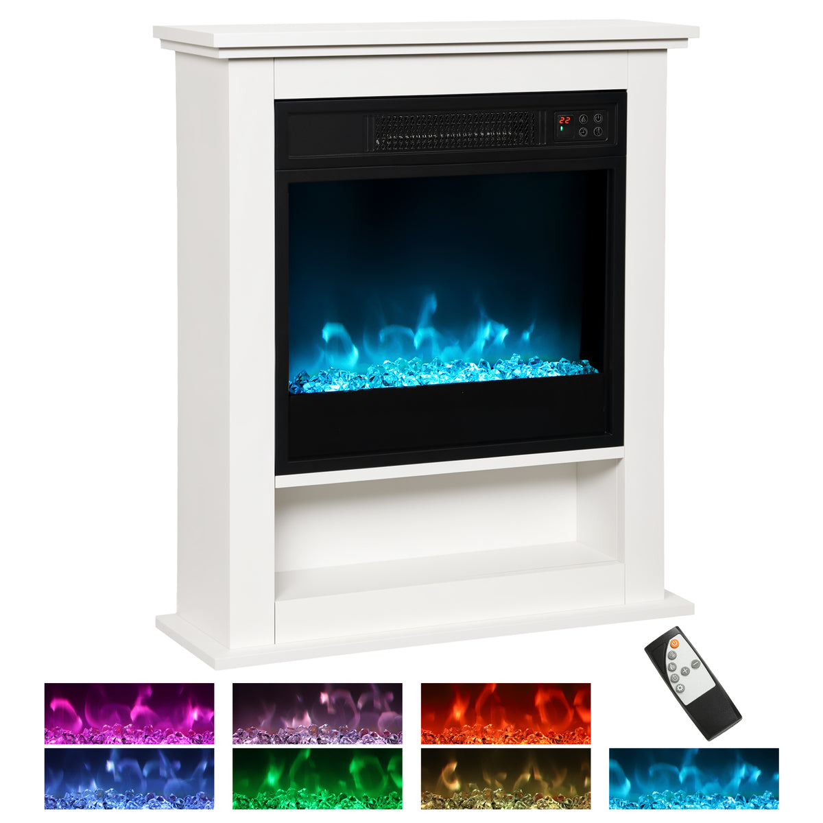 1800W White Electric Fire with Remote & Timer for Living Room