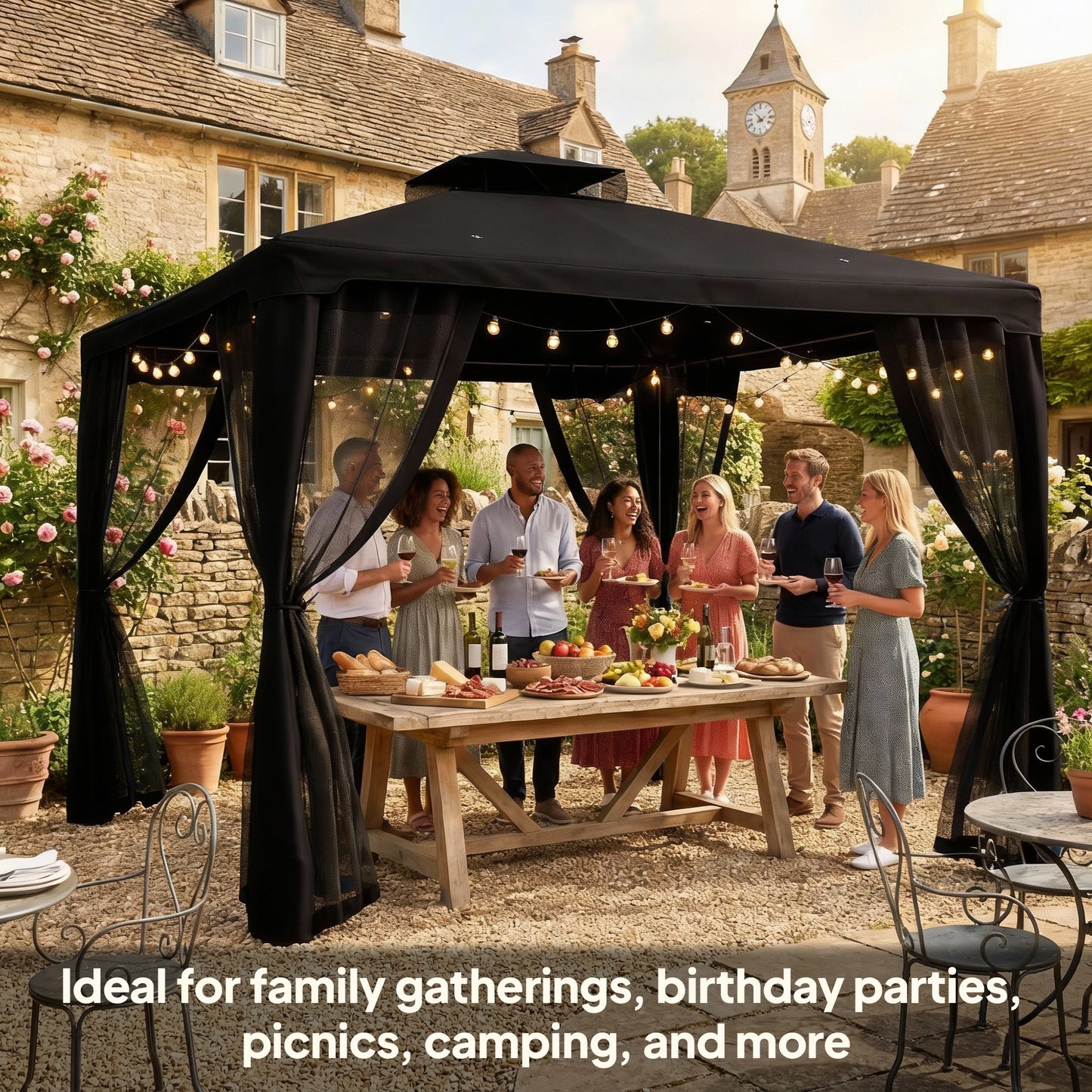 3 x 3 m Metal Gazebo Garden Outdoor 2-Tier Roof Marquee Party Black