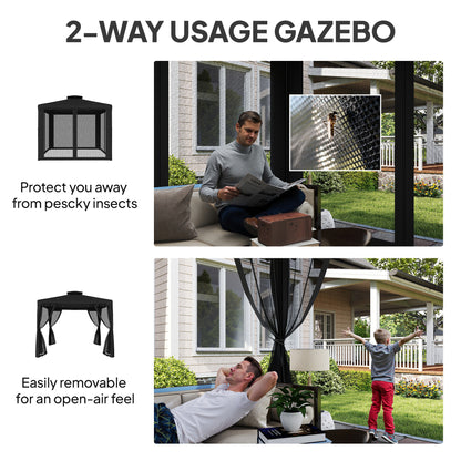 3 x 3 m Metal Gazebo Garden Outdoor 2-Tier Roof Marquee Party Black