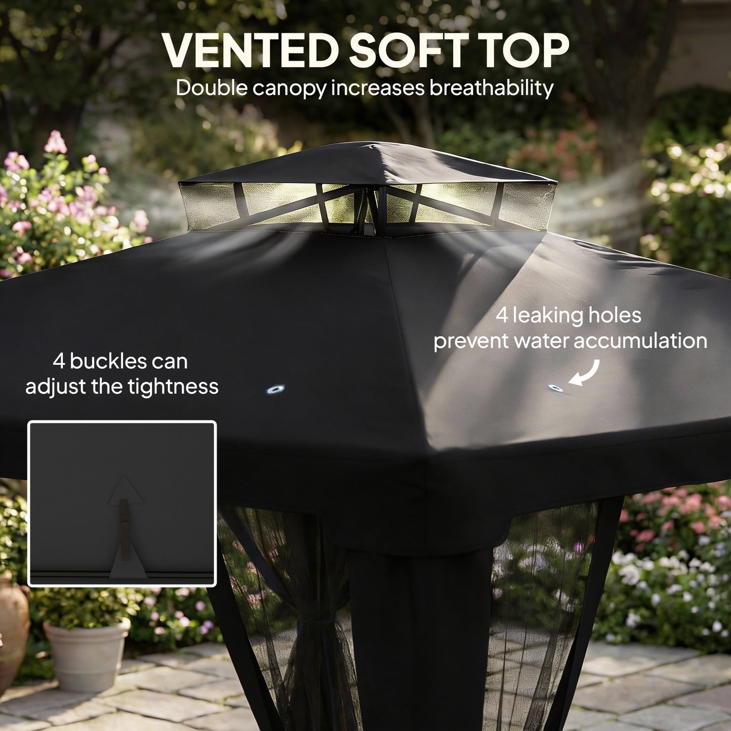 3 x 3 m Metal Gazebo Garden Outdoor 2-Tier Roof Marquee Party Black