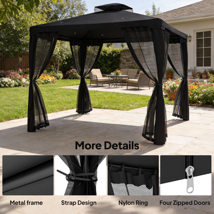 3 x 3 m Metal Gazebo Garden Outdoor 2-Tier Roof Marquee Party Black