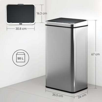 Kitchen Bin with Fast Motion Sensor, 50L Stainless Steel Sensor Bin