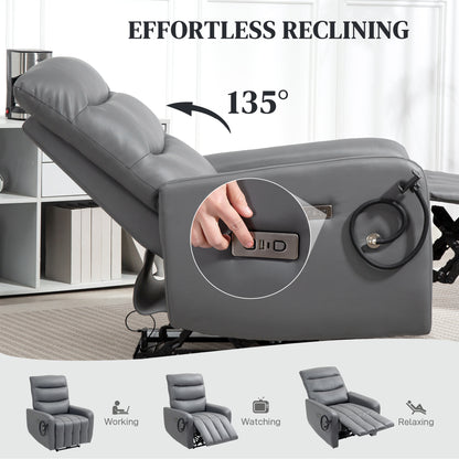 Electric Recliner Chair with Phone Holder, USB Charge Port, Grey