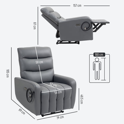 Electric Recliner Chair with Phone Holder, USB Charge Port, Grey