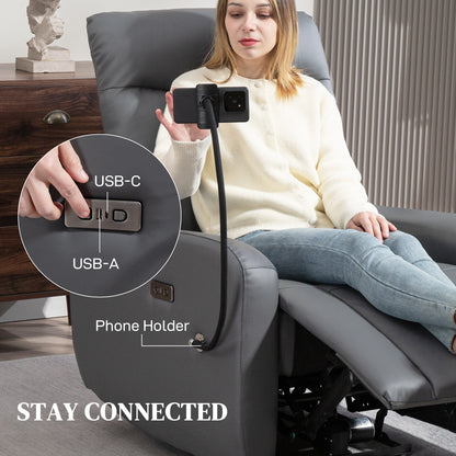 Electric Recliner Chair with Phone Holder, USB Charge Port, Grey