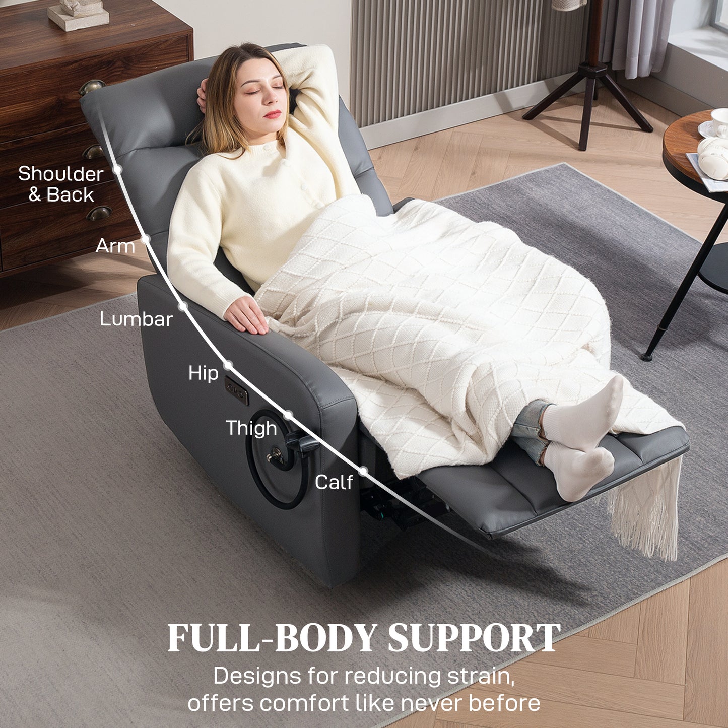 Electric Recliner Chair with Phone Holder, USB Charge Port, Grey