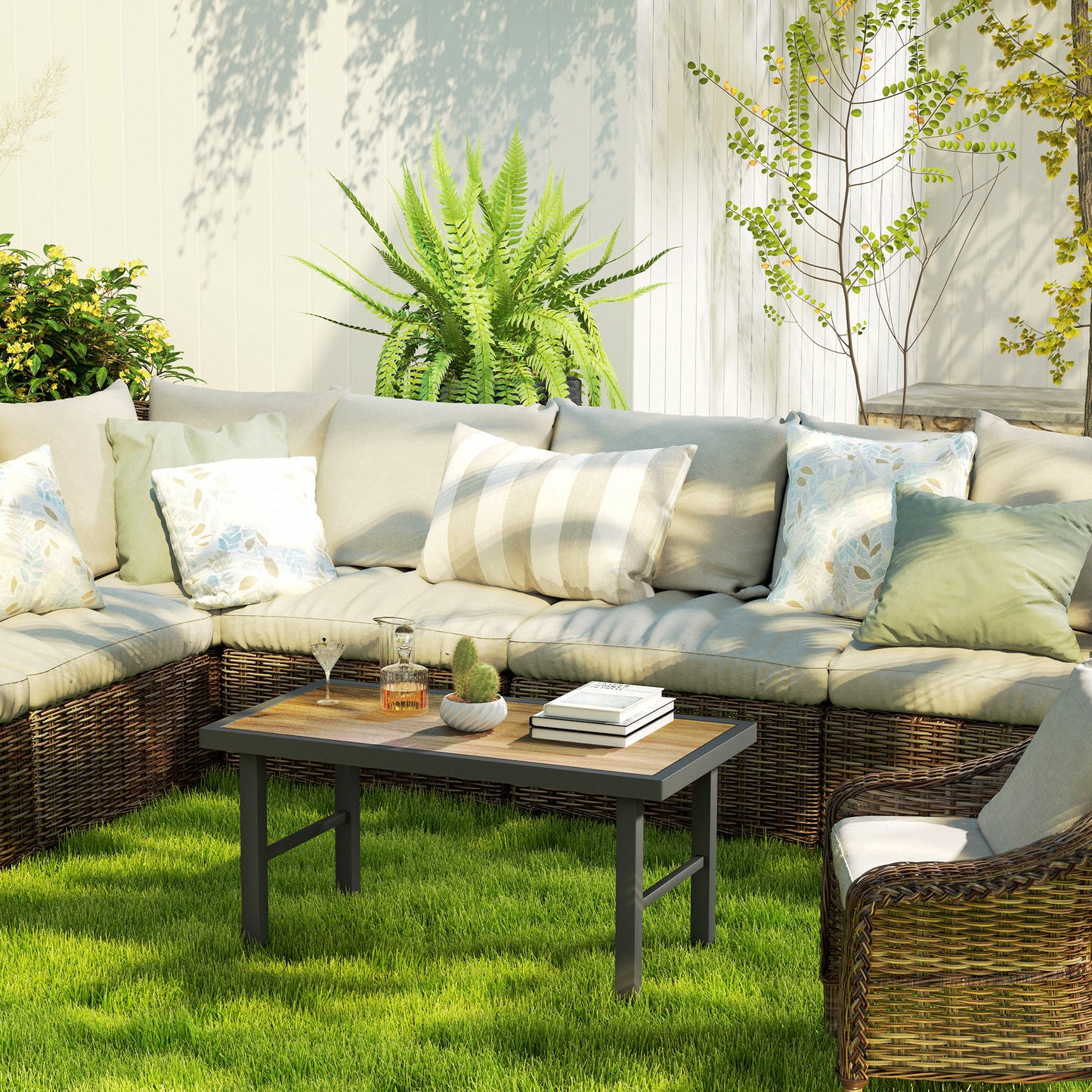 Garden Coffee Table with SPC Woodgrain Tabletop, Brown Wood Effect