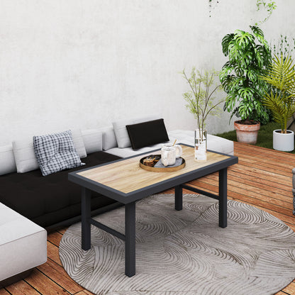 Garden Coffee Table with SPC Woodgrain Tabletop, Brown Wood Effect