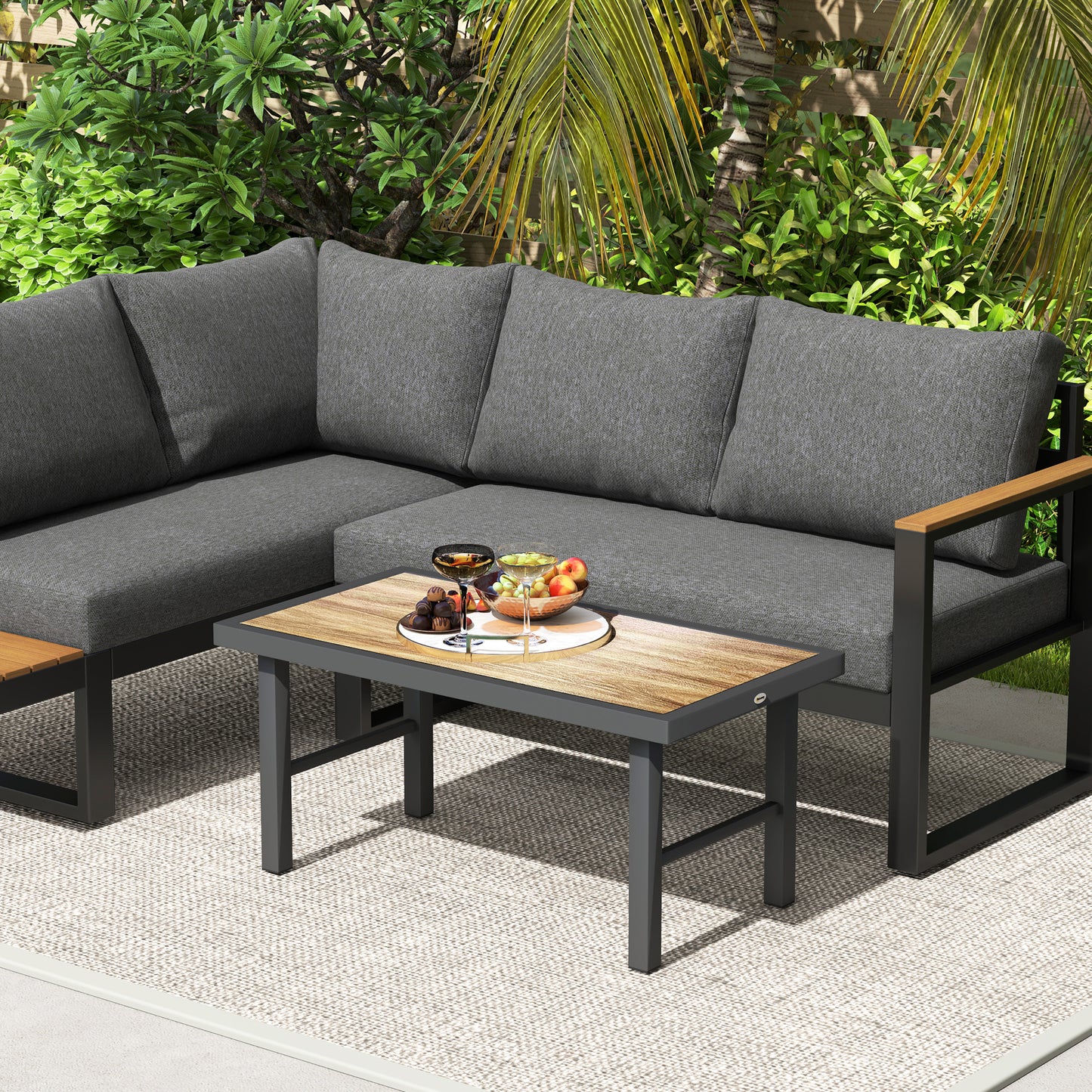 Garden Coffee Table with SPC Woodgrain Tabletop, Brown Wood Effect