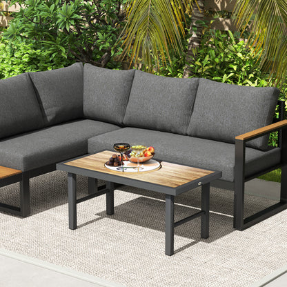 Garden Coffee Table with SPC Woodgrain Tabletop, Brown Wood Effect