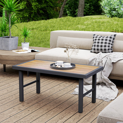 Garden Coffee Table with SPC Woodgrain Tabletop, Brown Wood Effect