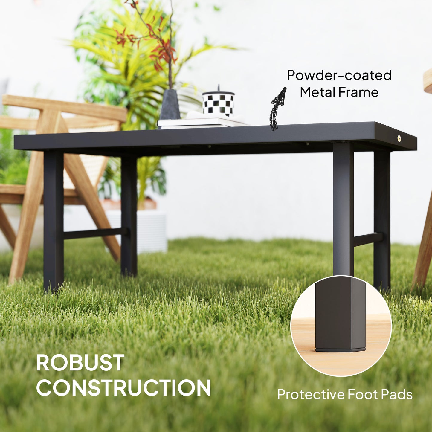 Garden Coffee Table with SPC Woodgrain Tabletop, Brown Wood Effect