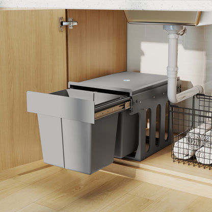 Soft Close Pull Out Bin, Under Sink Bin - 2 Compartments (15L Each)