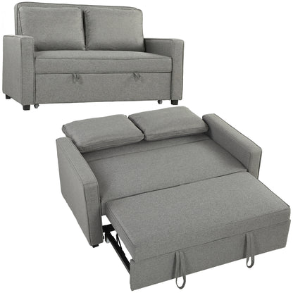 2 Seater Pull Out Sofa Bed with 2 Pillows, Fabric Click Clack Sofa Bed with Wood Core, Convertible Sleeper Sofa for Living Room, Bedroom, Grey