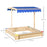 Kids Wooden Sandpit Children Cabana Square Sandbox Outdoor Backyard Playset Play Station Adjustable Canopy Bench Seat 120x120x120cm