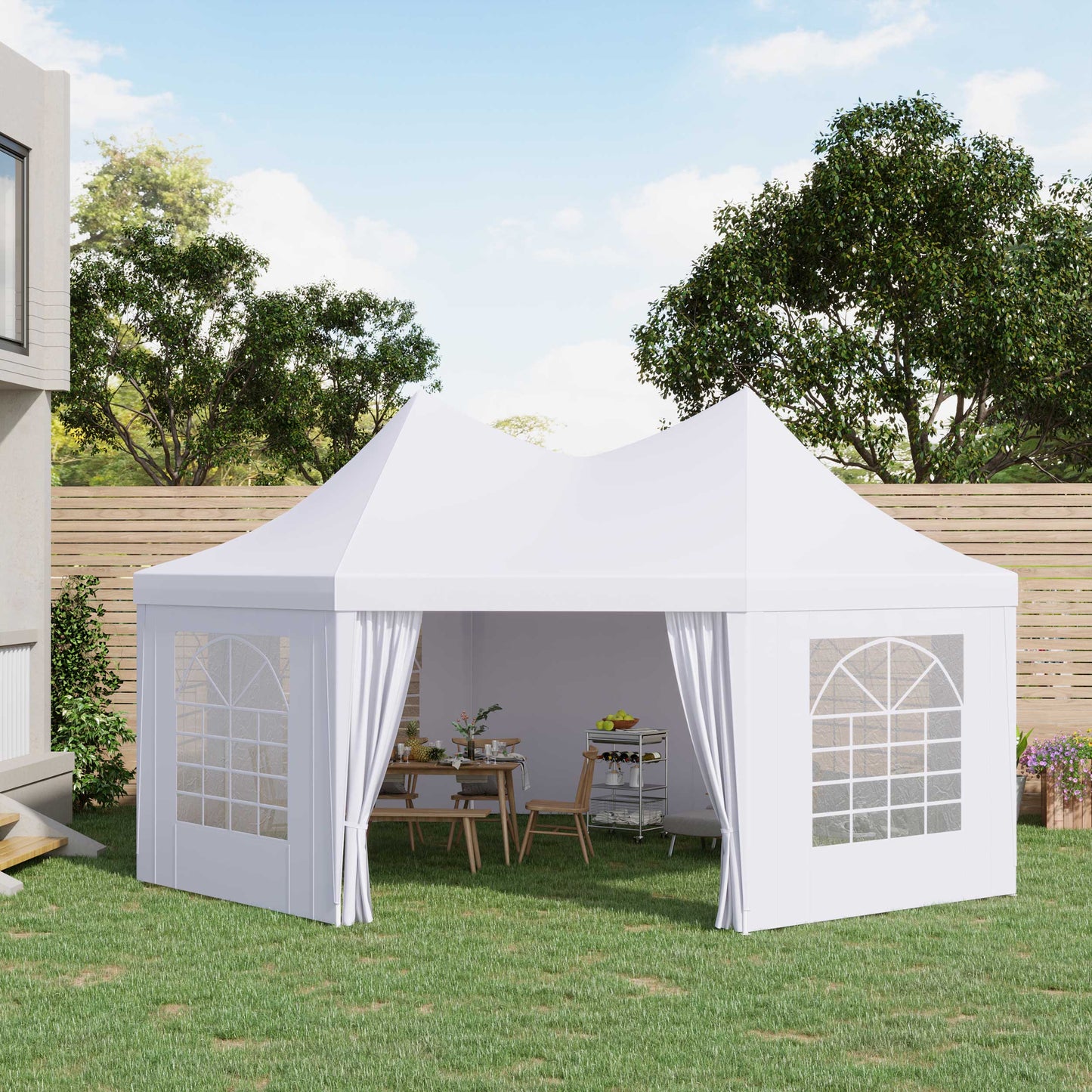 Outsunny 6.8x5M Octagonal Marquee, Heavy Duty Gazebo with Sides and 2 Doors, Party Tent Event Shelter, White