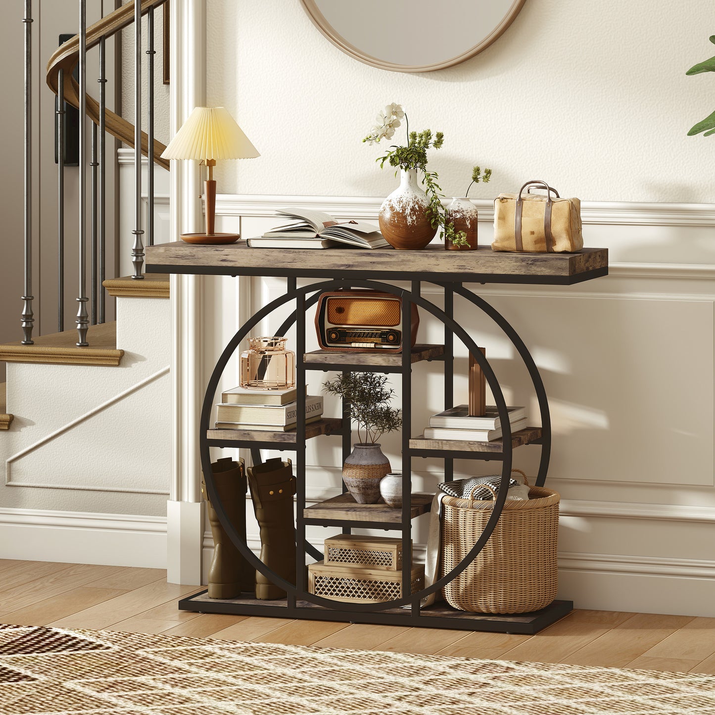 Industrial Console Table, Hallway Table with Storage Shelves