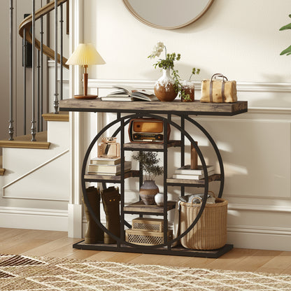 Industrial Console Table, Hallway Table with Storage Shelves