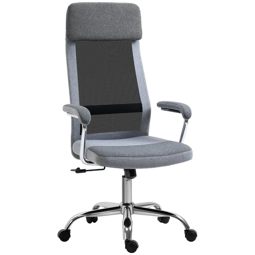 Office Chair Linen-Feel Mesh Fabric High Back Swivel Computer Task Desk Chair for Home with Arm, Wheels, Grey