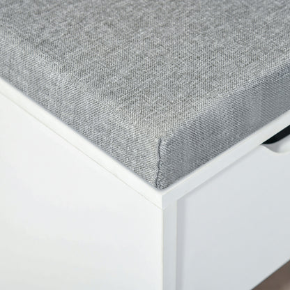 Shoe Storage Cabinet Bench w/ Cushion Adjustable Shelves White