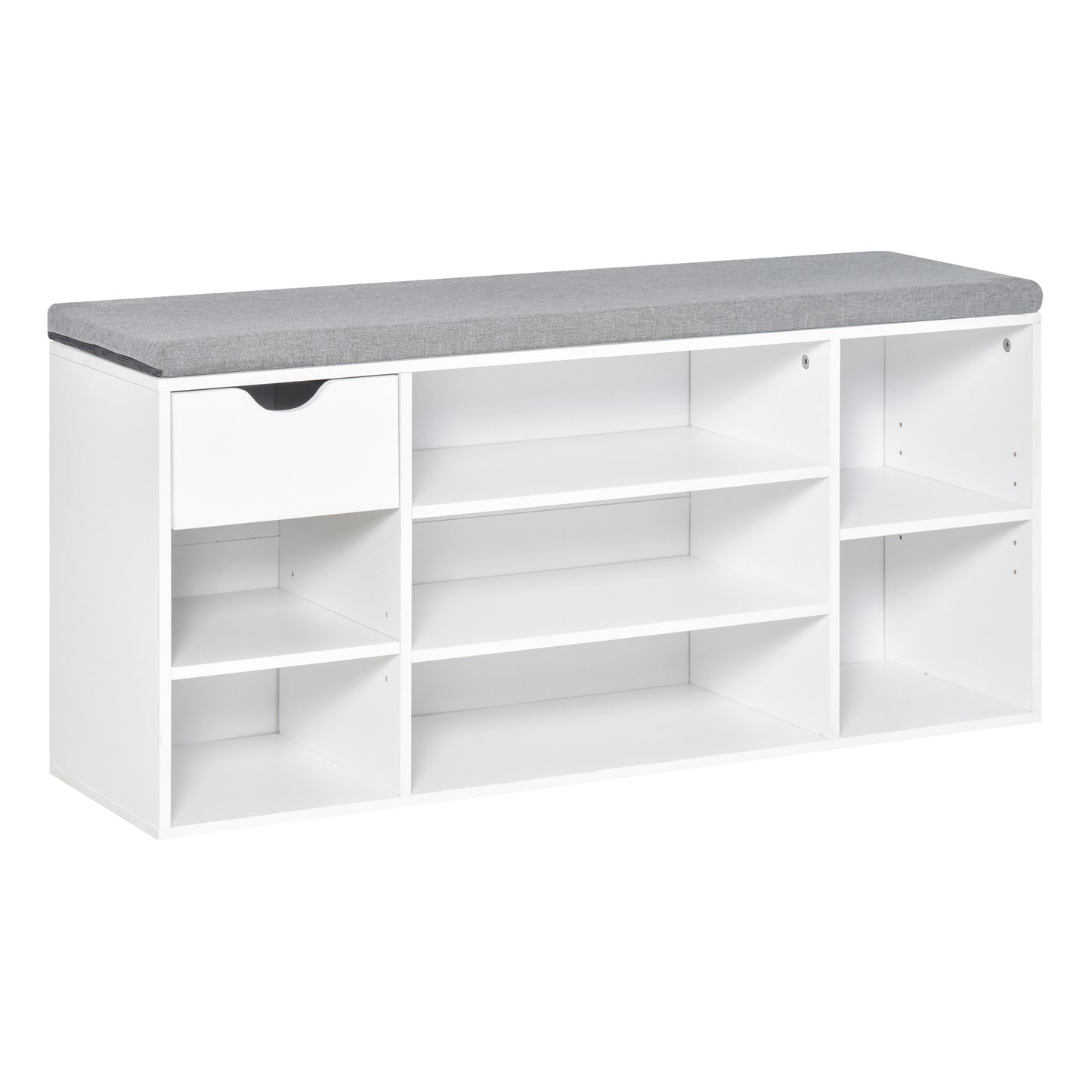 Shoe Storage Cabinet Bench w/ Cushion Adjustable Shelves White