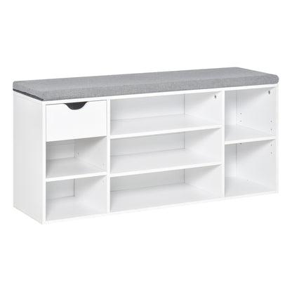Shoe Storage Cabinet Bench w/ Cushion Adjustable Shelves White