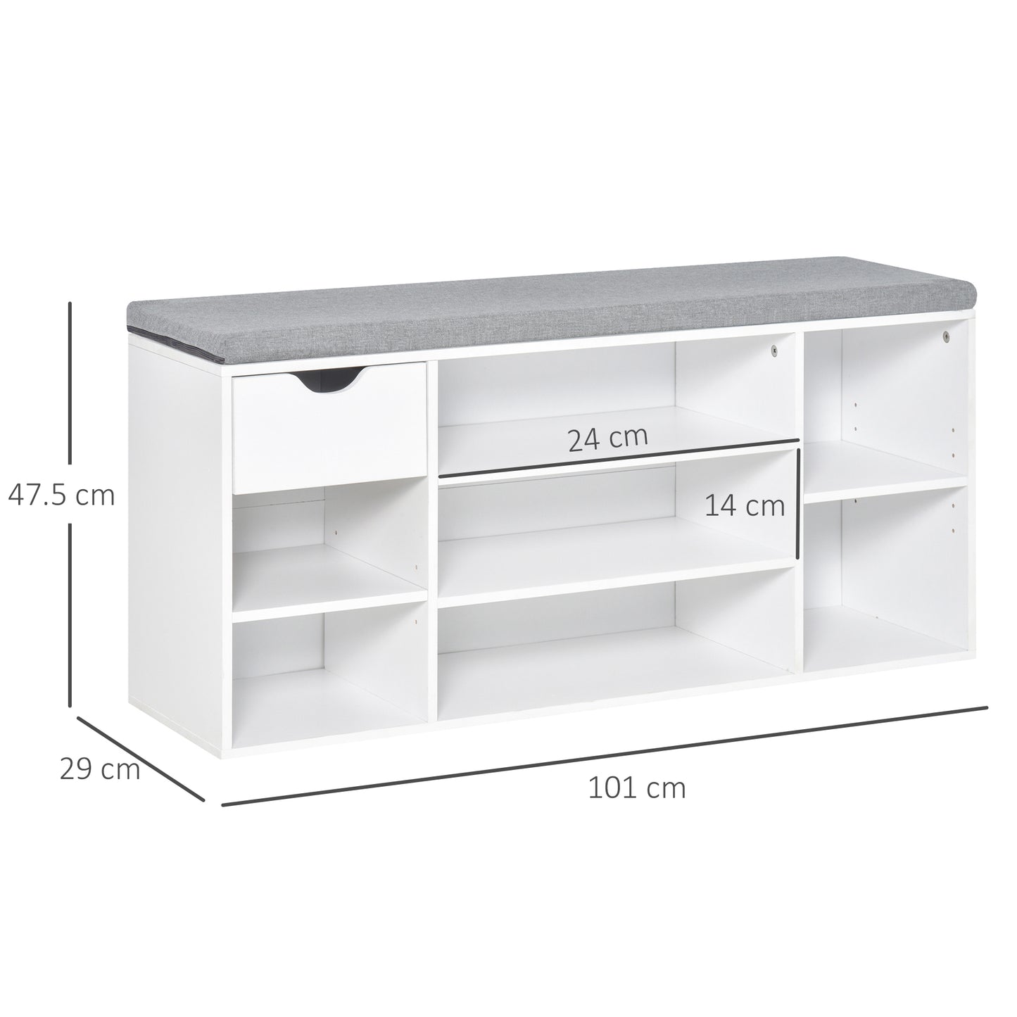 Shoe Storage Cabinet Bench w/ Cushion Adjustable Shelves White