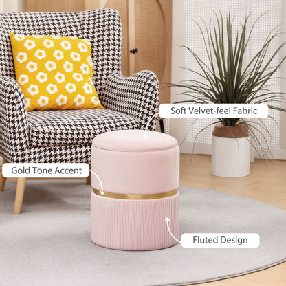 Round Pouffe Storage Footstool with Hidden Space, Pink