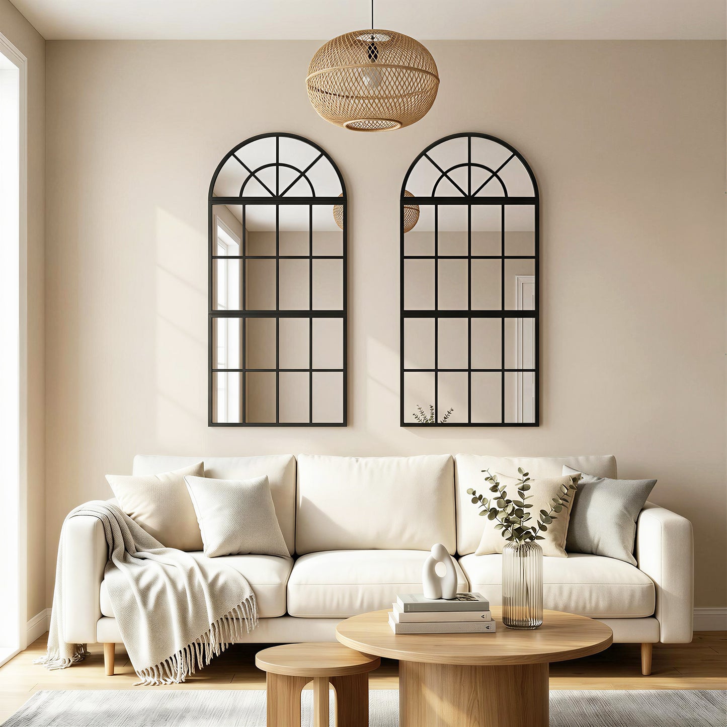 Large Arched Wall Mirror with 3-Piece and Tempered Glass