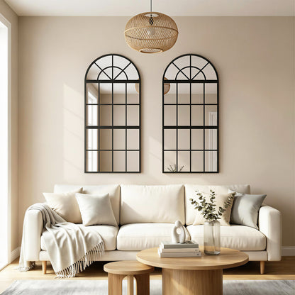 Large Arched Wall Mirror with 3-Piece and Tempered Glass