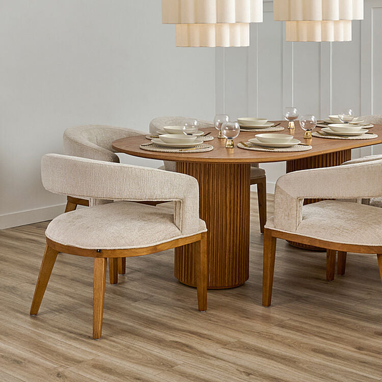 Ophelia Chestnut Dining Table and 6 Madison Light Taupe Dining Chairs
