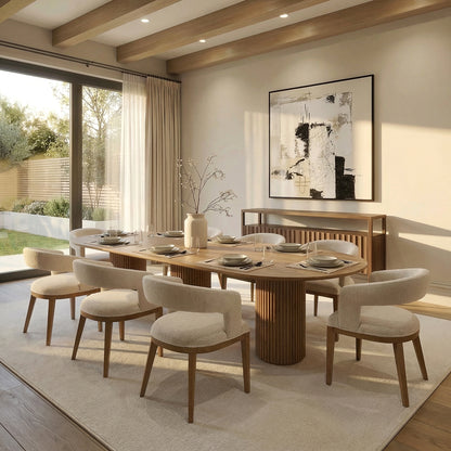 Ophelia Chestnut XL Dining Table and 10 Madison Light Taupe Dining Chairs