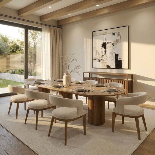 Ophelia Chestnut XL Dining Table and 10 Madison Light Taupe Dining Chairs