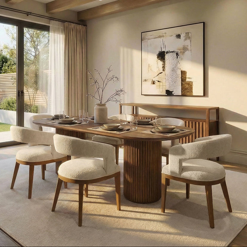 Ophelia Chestnut Dining Table and 6 Madison Light Taupe Dining Chairs