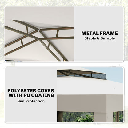 3 x 3 m Gazebo, Netting Party Tent w/ Double Tier Roof, Cream White