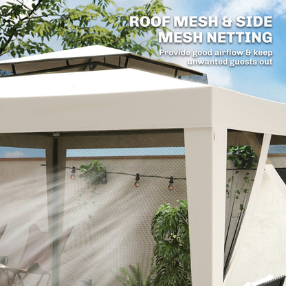 3 x 3 m Gazebo, Netting Party Tent w/ Double Tier Roof, Cream White