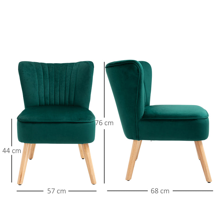 Modern Accent Chair, Fabric Living Room Chair with Rubber Wood Legs and Thick Padding, Green